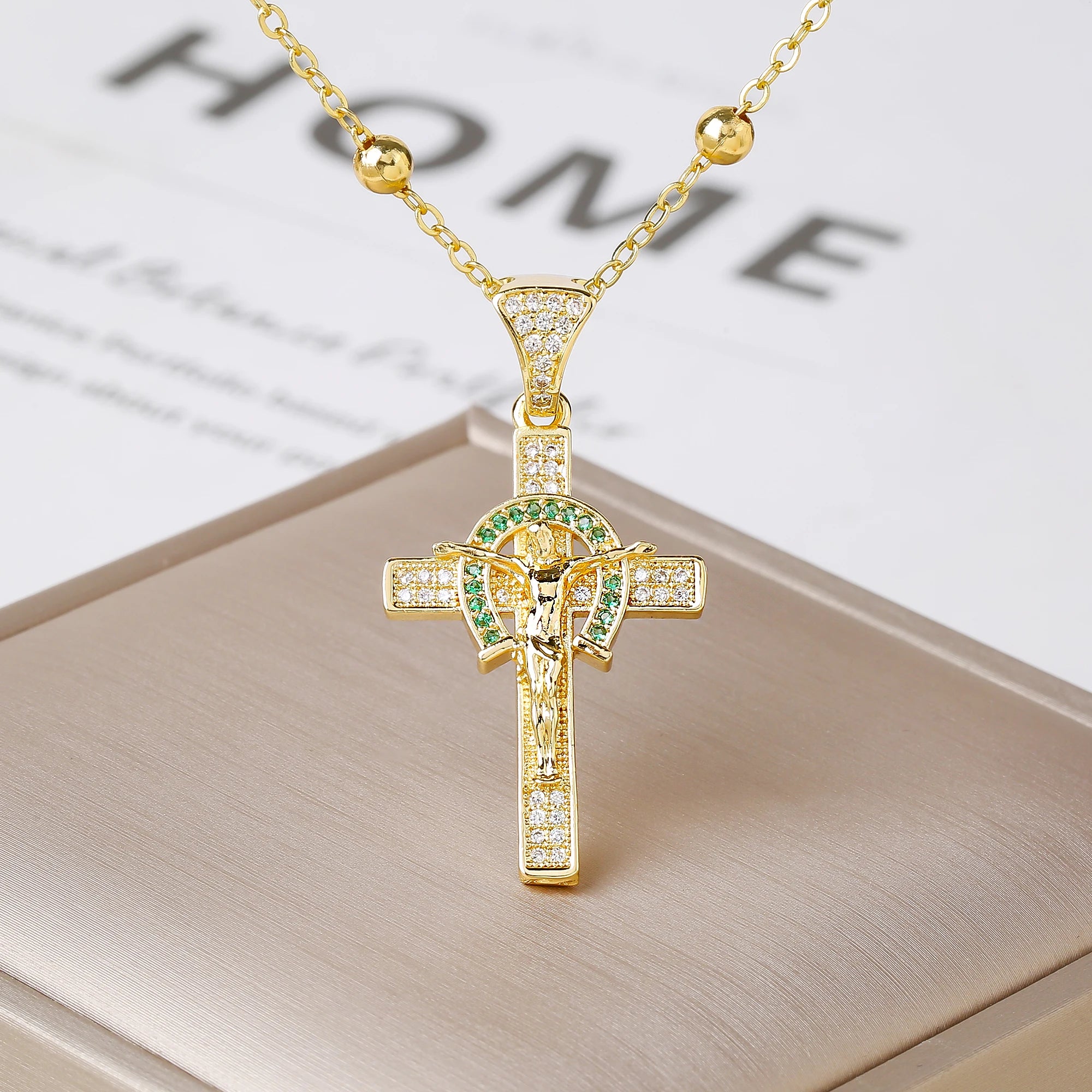 Gold Rose Gold Jesus Crucifix Cross Necklace Luxury for Women Men Faith Jewelry Religious Rhinestone Pendant Daily Wear & Gift Qme 3