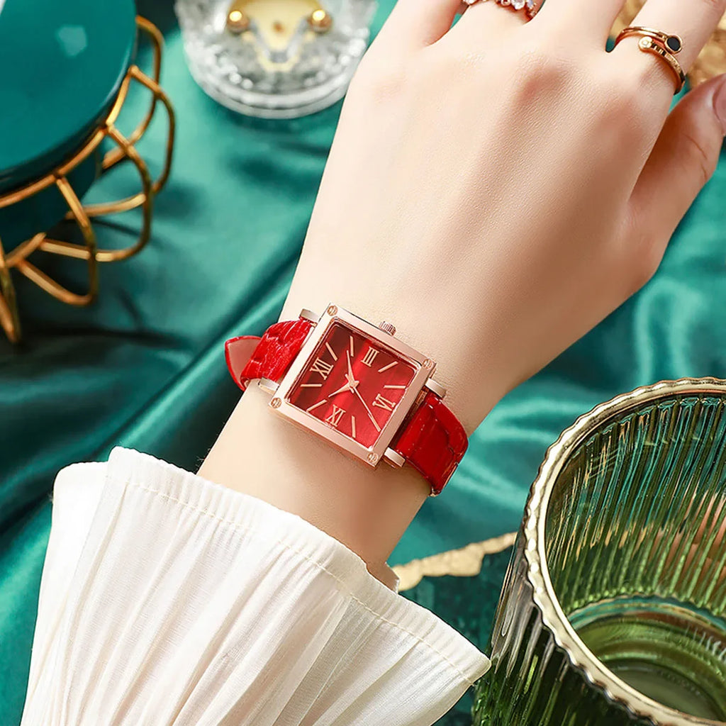 1pc-Fashionable and Minimalist Women's Square Belt Quartz Watch, Retro High-end Roman Watch Qme