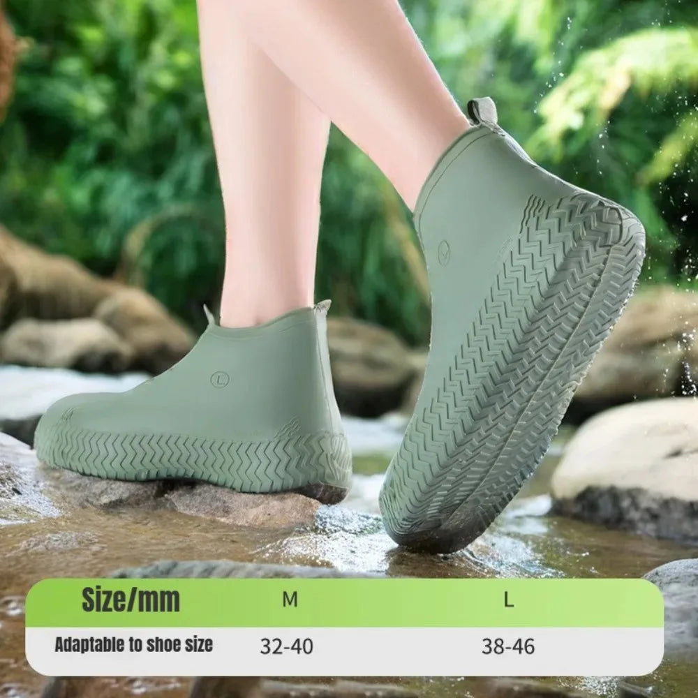 1Pair Outdoor Non-slip Latex Waterproof Shoe Covers Thick Qme Green M(32-40)
