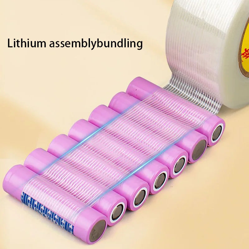 20M Striped Fiber Tape Lithium Battery Pack Insulation Wrap Fiberglass Tape Single Side Adhesive Seal Packaging Fixed Qme