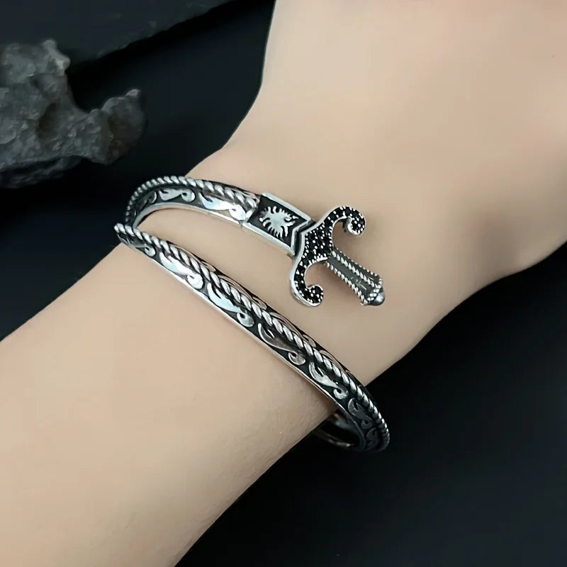 Snake & Sword Bracelet - Vintage Engraved Couple's Open-Ended, Suitable for Daily Wear, Parties Qme