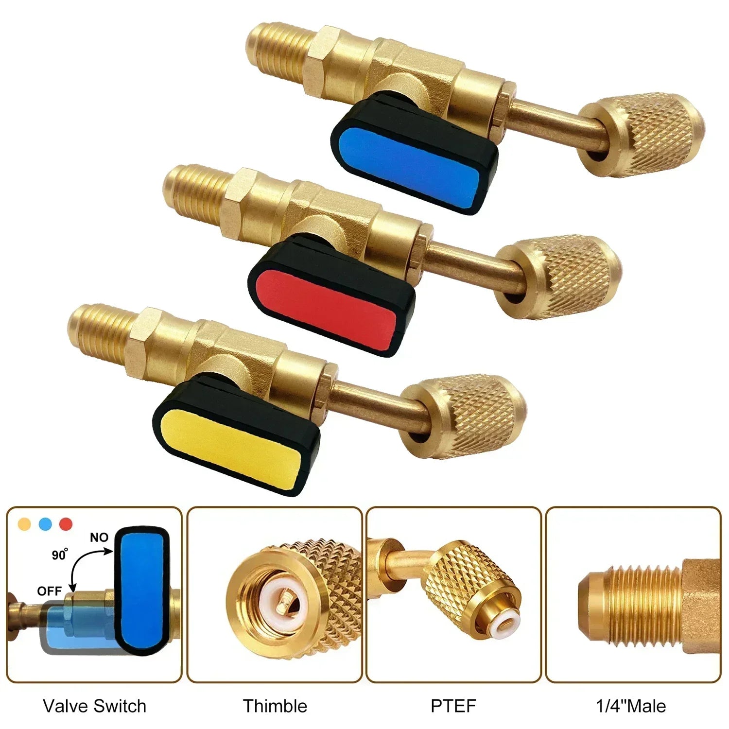 Refrigerant Angled Shut-Off Ball Valve Adapter 1/4" SAE R22 R12 R410a Air Conditioning Charging Hoses AC Refrigerant Tools Qme