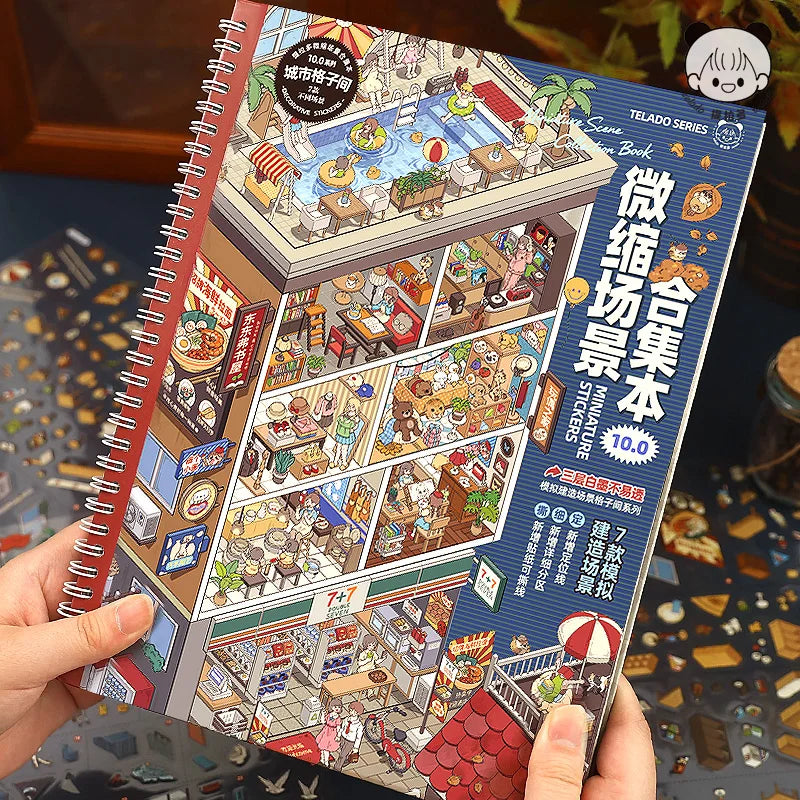 TIANZI 21 Pcs Creative Cartoon 3D Landscape Sticker Book PET DIY Cabin Scene Pocket Sticker Miniature House Sticker Cabin Scene Qme