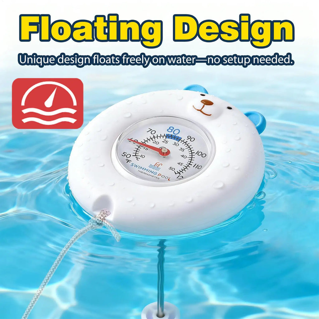 Pool Temperature Gauge Floating Cute Bear Floating Large Easy Read Gauge with String Kids Pool Accessories for Lake Beach Qme