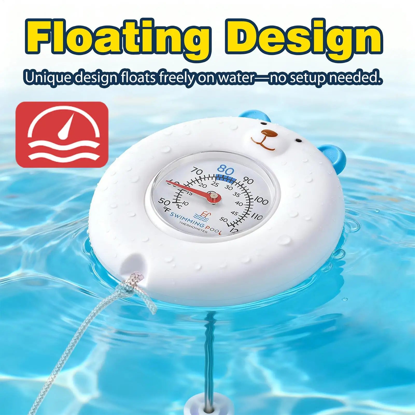 Pool Temperature Gauge Floating Cute Bear Floating Large Easy Read Gauge with String Kids Pool Accessories for Lake Beach Qme