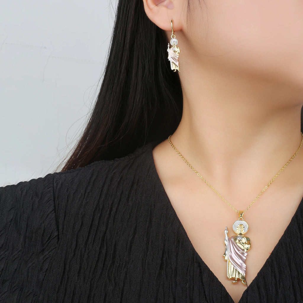 High Quality Shiny Zirconia St. Jude Drop Earrings New Fashion for Women Girls Religious Jewelry Birthday Gift Accessories Qme