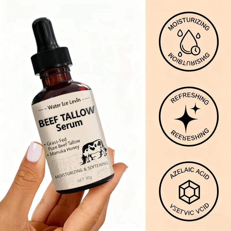 Beef Tallow Serum with Manuka Honey & Hyaluronic Acid - Moisturizing, Firming & Non-Greasy Face Serum for All Skin Types Qme