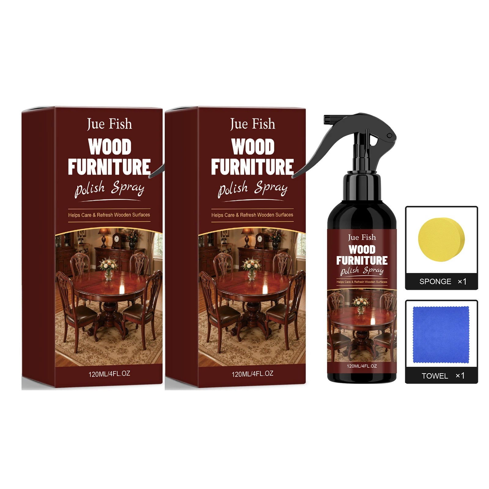 Beeswax Polish Spray Remove Dust Brightening Improve Dull Paint Surface Prevent Drying & Cracking Home Wood Furniture Care Agent Qme 2 x 120ML Boxed