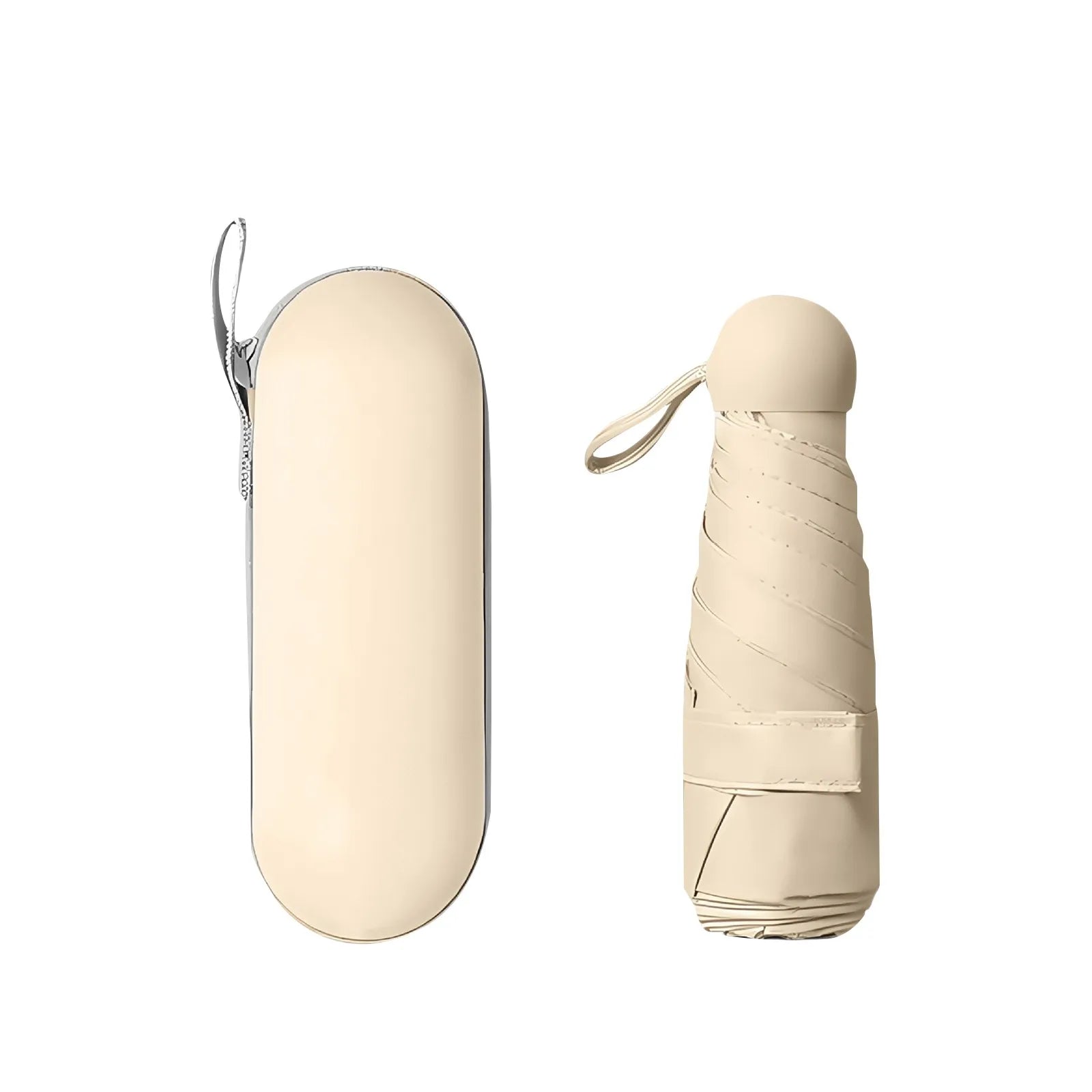 Portable 5 Fold Sunny and Rainy Umbrella Solid Plastic Folding Capsule Umbrella Mini Outdoor Sports Travle Protable Umbrella Qme Beige