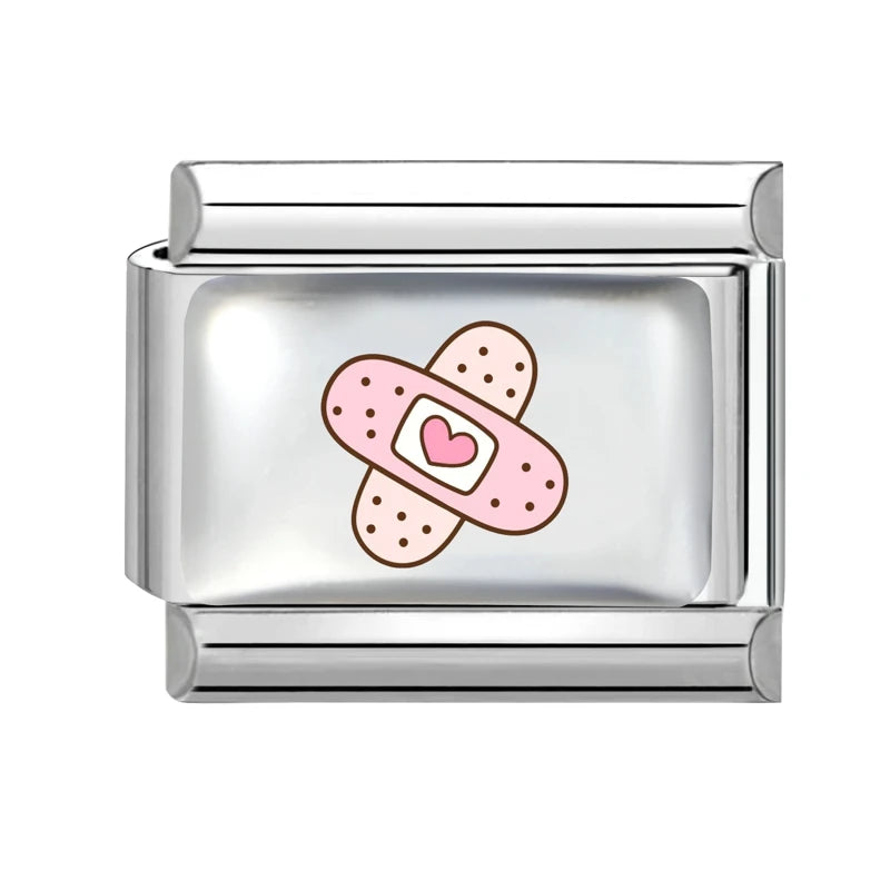 2026 Pink Love Heart Eyes Onearrow Through Italian Charms Link Sliver