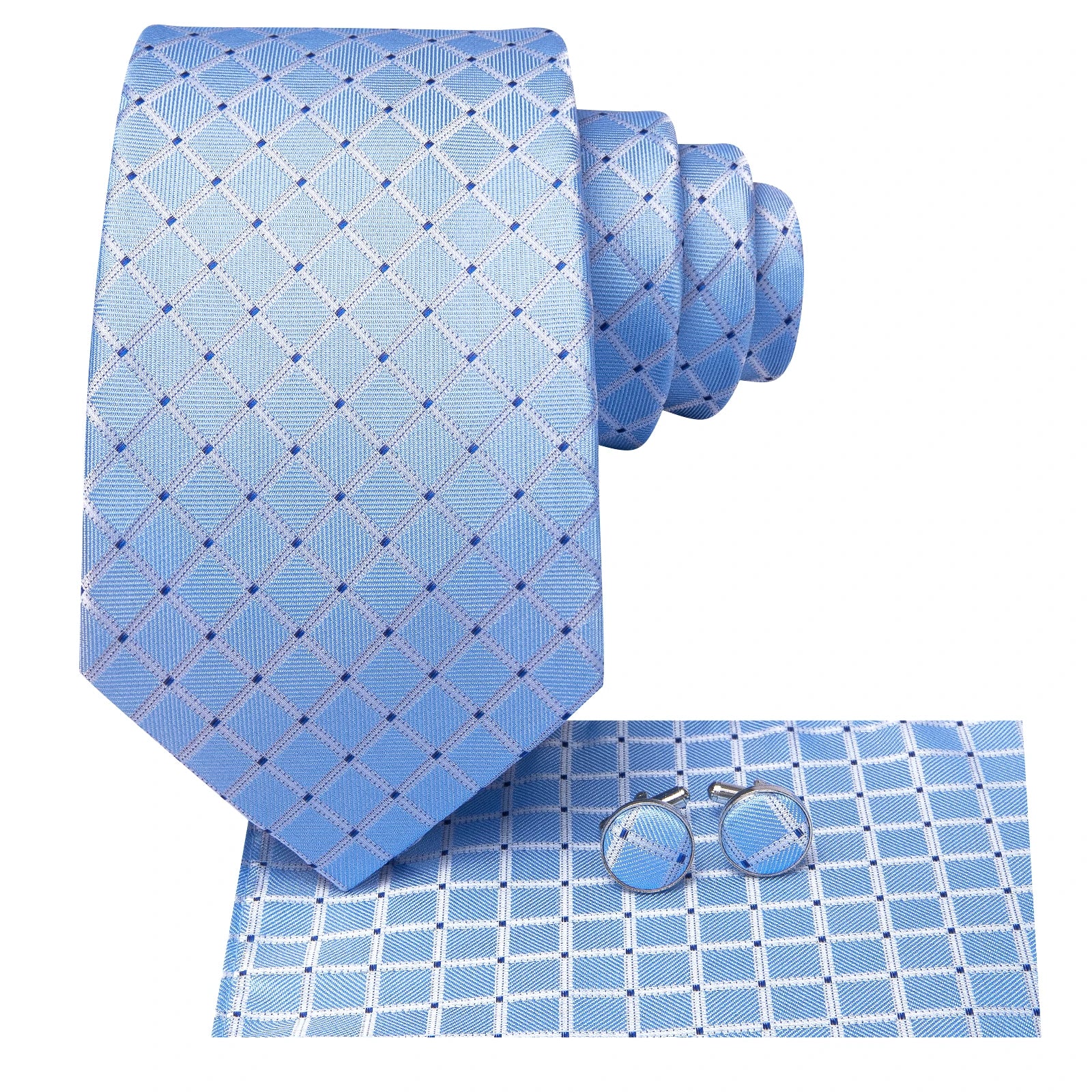 Hi-Tie Fashion 8.5cm Plaid Dots Men's Elegant Tie Handkerchief Cufflinks Set Wedding Party Accessories Gift for Men Gravats Qme