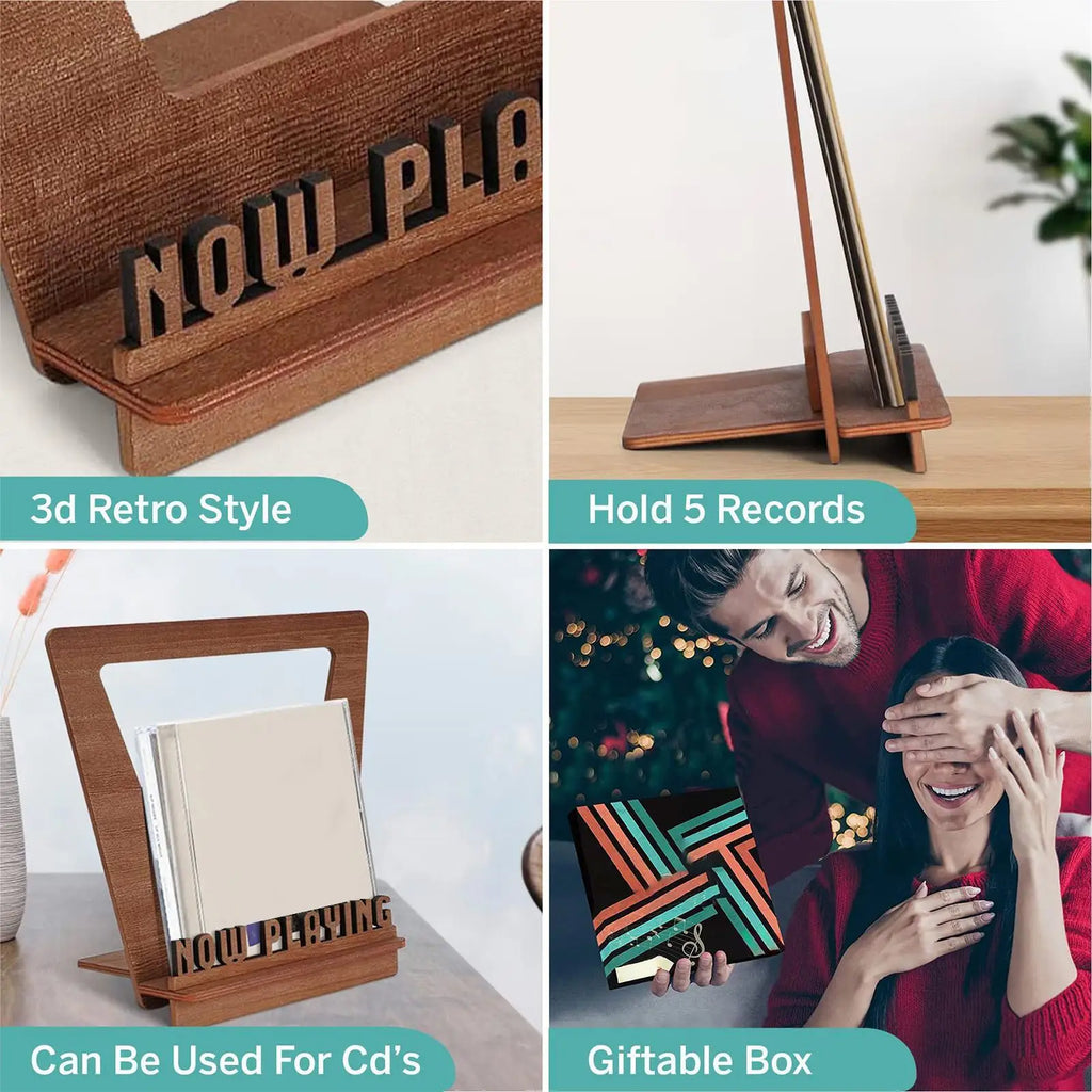 Wooden Record Holder Now Playing Wood Stand Record Storage Rack Minimalist Album File Folder Racks Audio Video Turntables Qme