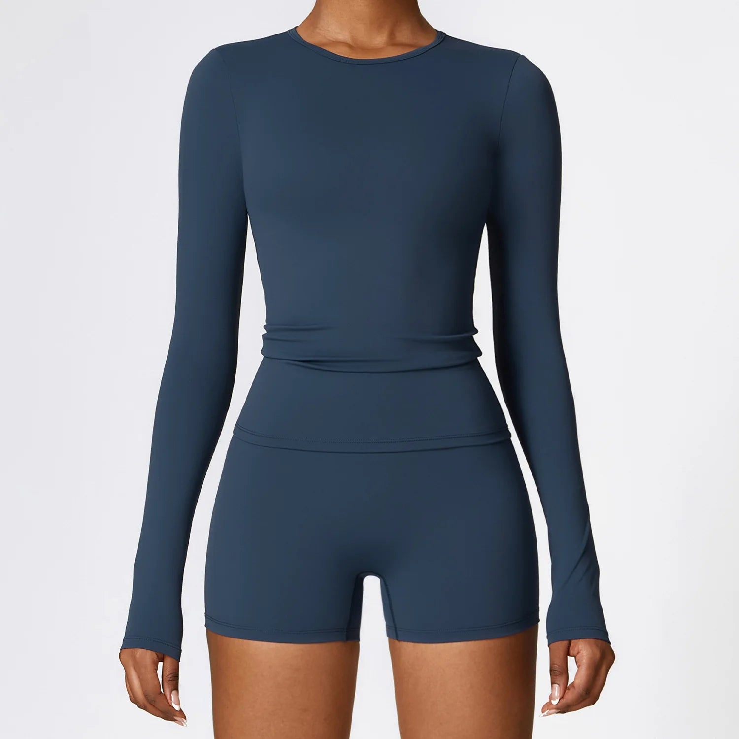 A Yoga Shirts For Women Long Sleeve Winter Fitness Running Gym Clothes Workout Dry Fit Breathable High Elastic Sports Top Qme S badge blue