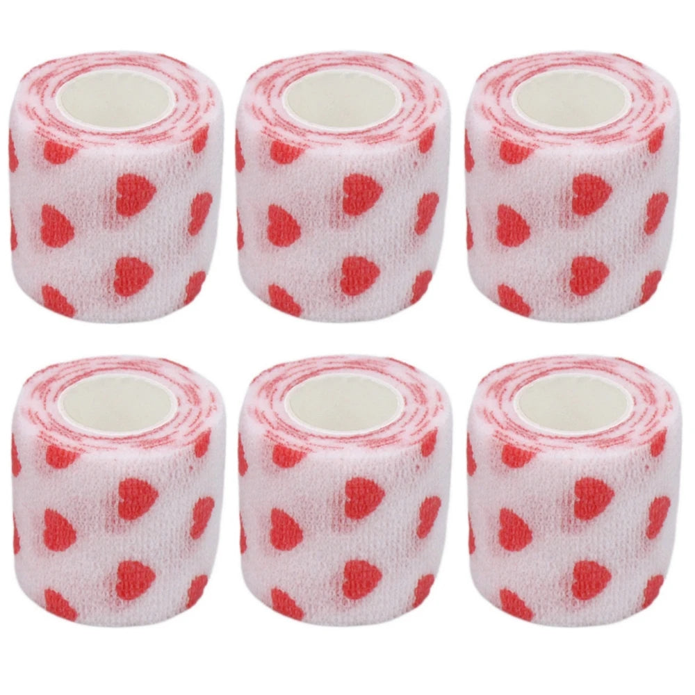 6/12PCS Gauze Bandage Self-adhesive Breathable Elastic Bandages for Nail Tattoo Art Sports Fixing Finger Wrist Leg Qme 6 Red Heart
