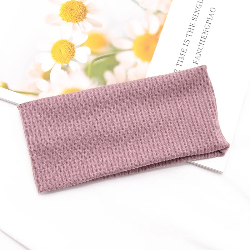 Women Solid Yoga Knitted Headband Cotton Wide Turban Twisted Knotted Qme plum