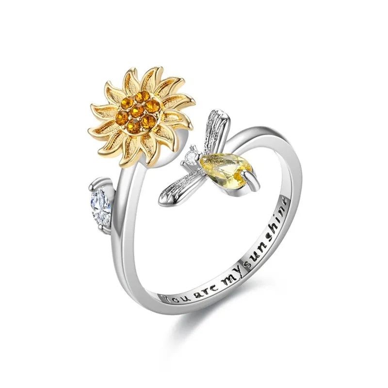 Anxiety Rings for Women Y2k Jewelry Rings Sun Flower Charm Daisy Bead Anti Stress Fidget Spinner Rings Teens 2025 Aesthetic Qme Chrysanthemum resizable