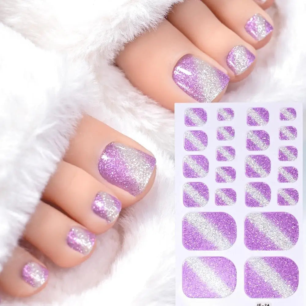 Gradient Glitter Toe Nail Stickers Full Wraps Toenail Polish Strips Qme NL-JF-24