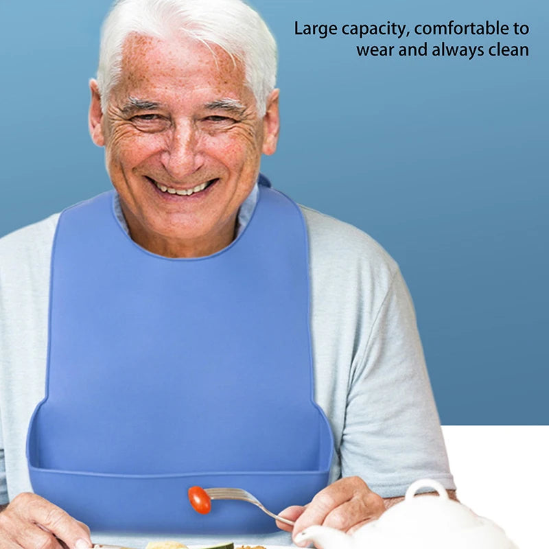 Silicone Bib Protector Waterproof Adult Mealtime Anti-oil Disability Qme