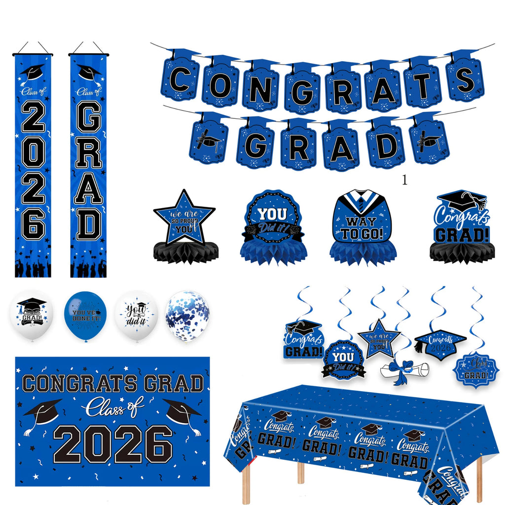Graduation Theme Party Decoration Set Blue Serise Tablecloth Plate Balloon Set Photography background Decor Props Qme