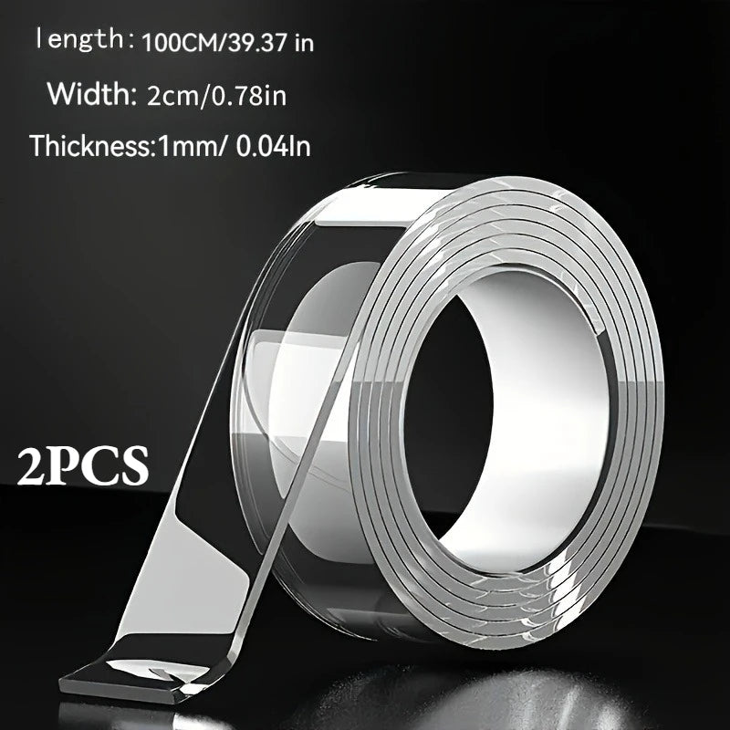 Heavy Duty Dual Sided Nano Tape Strong Reusable Wall Decor Crafts All Qme 2Pcs 1mm 2CM|1m