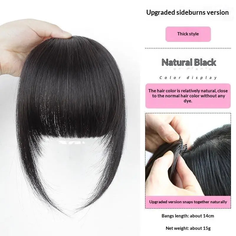 Human Hair Clip French Bangs Soft Remy Fringe Temple Cuttable Women Qme A2