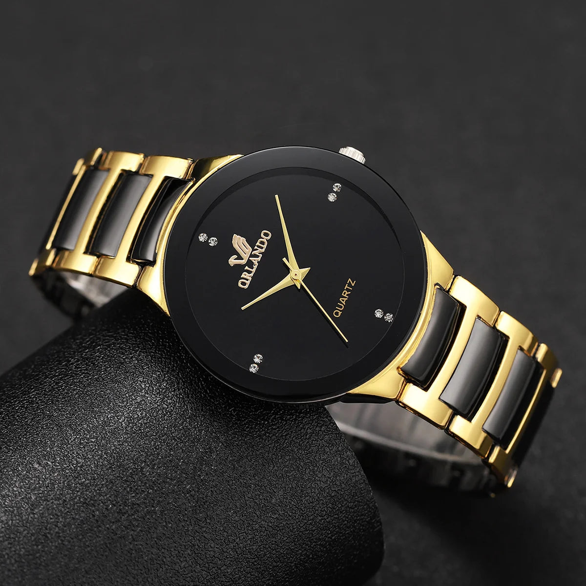 Relógio quartzo analógico para homens, pulseira de aço preto, relógios comerciais, moda Qme