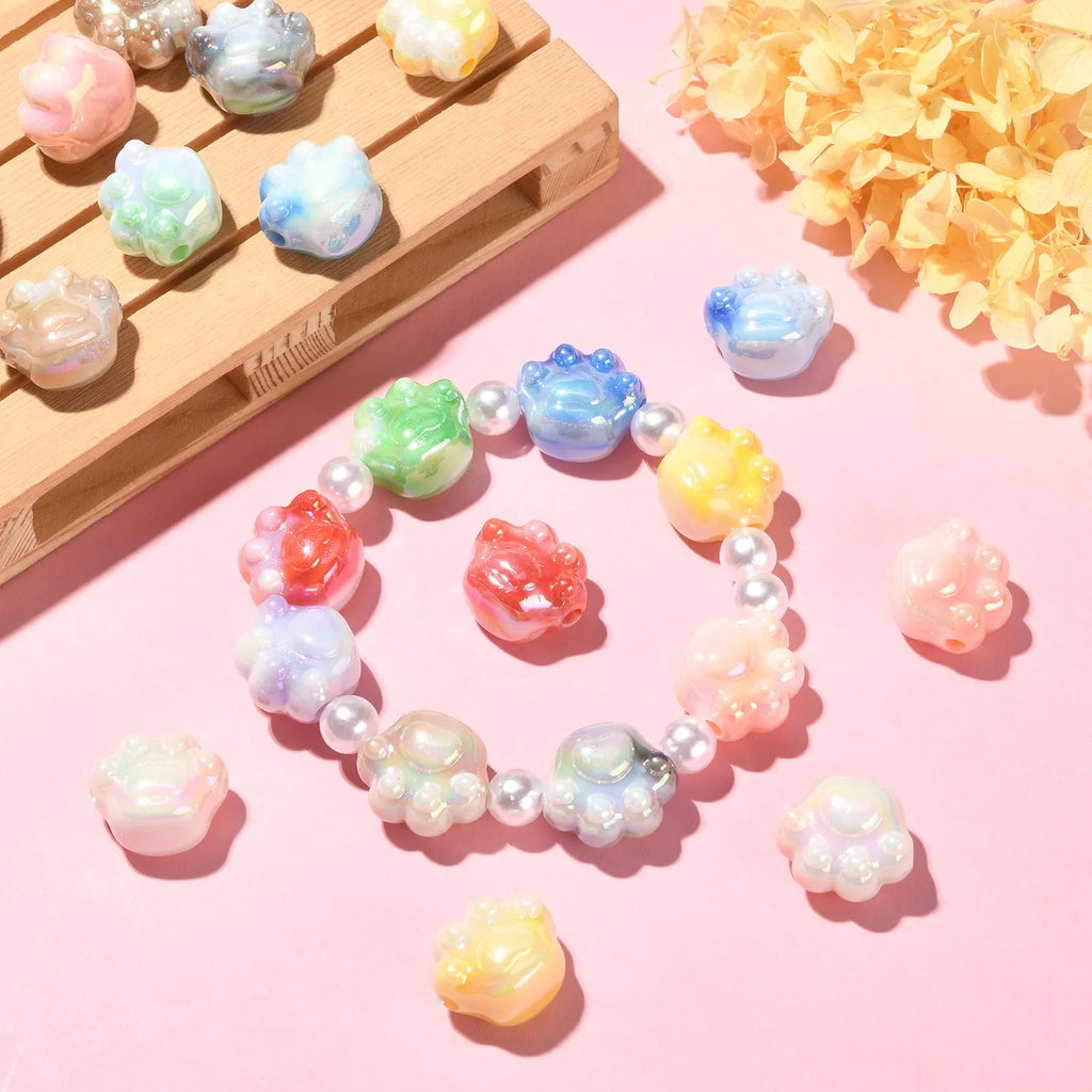 100Pcs Random Color Cute Cat Paw Beads Acrylic Animal Paw Print Spacer Beads Paw Print Beads for Bracelet Jewelry Making DIY Qme