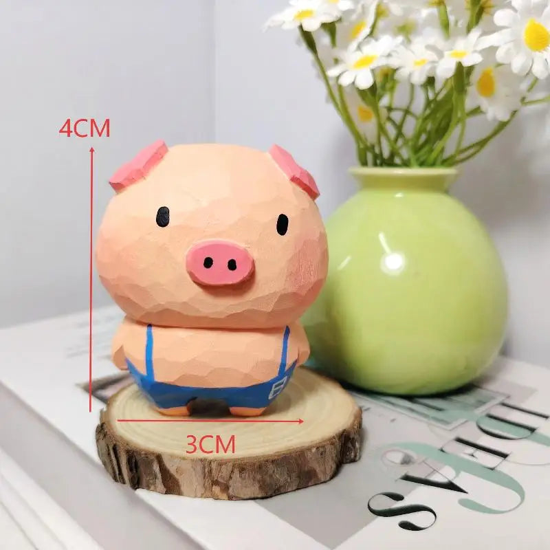 Handmade Wooden Pig Figurine Fu Character Decorative Statue Cute Animal Ornament For Home Office Desk Decoration Birthday Gift Qme A3