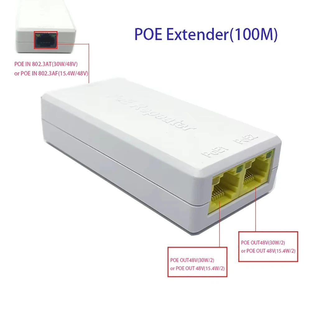 2pcs 1 To 2 Port 100Mbps POE Extender Network Switch Repeater IEEE802.3af/at Plug&Play for PoE Switch NVR IP Camera AP Qme