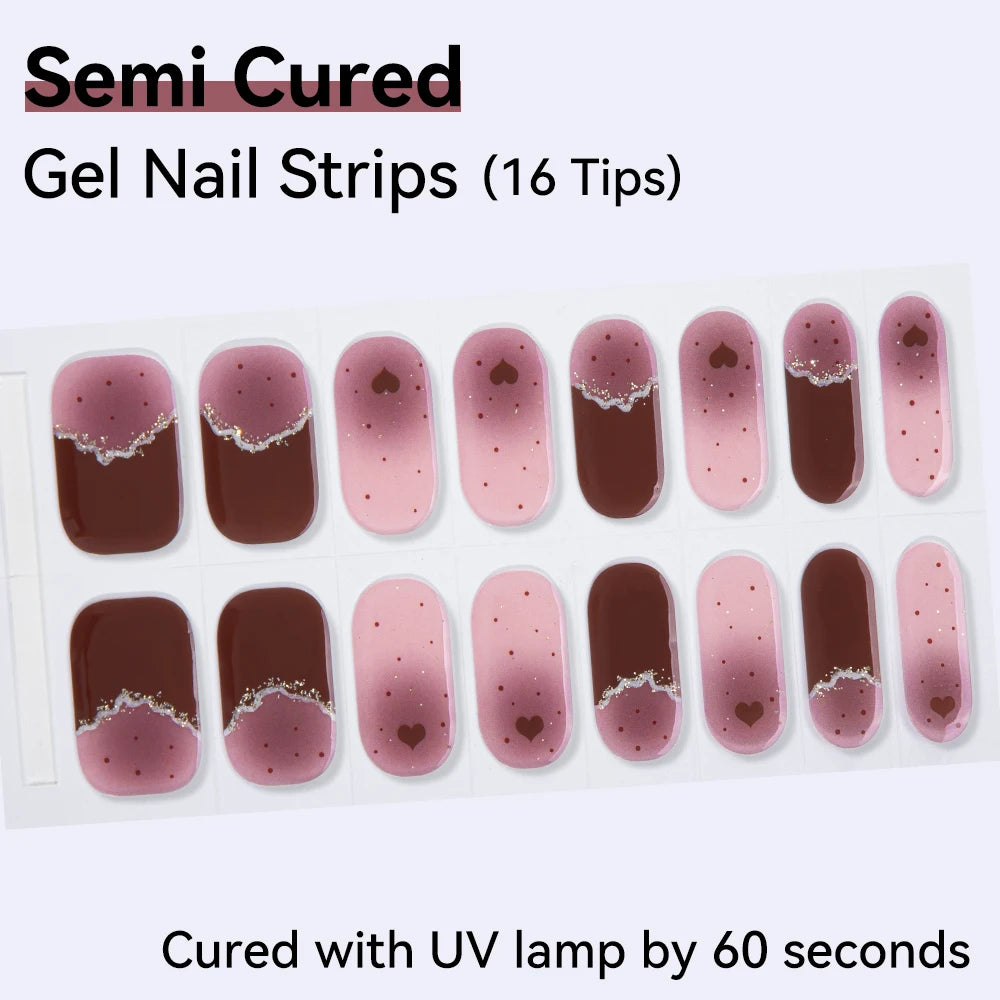 16Tips Semi-cured Gel Nail Sticker Colorful French Glitter UV LED