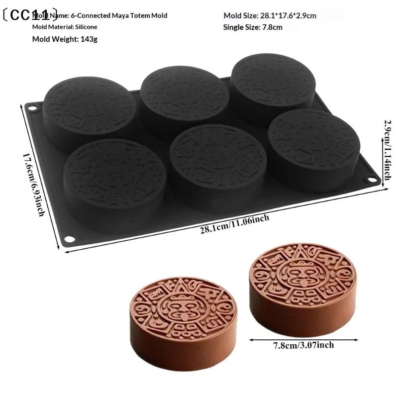 6 Cavity Mayan Totem Silicone Mold Mousse Cake Chocolate Pudding Qme