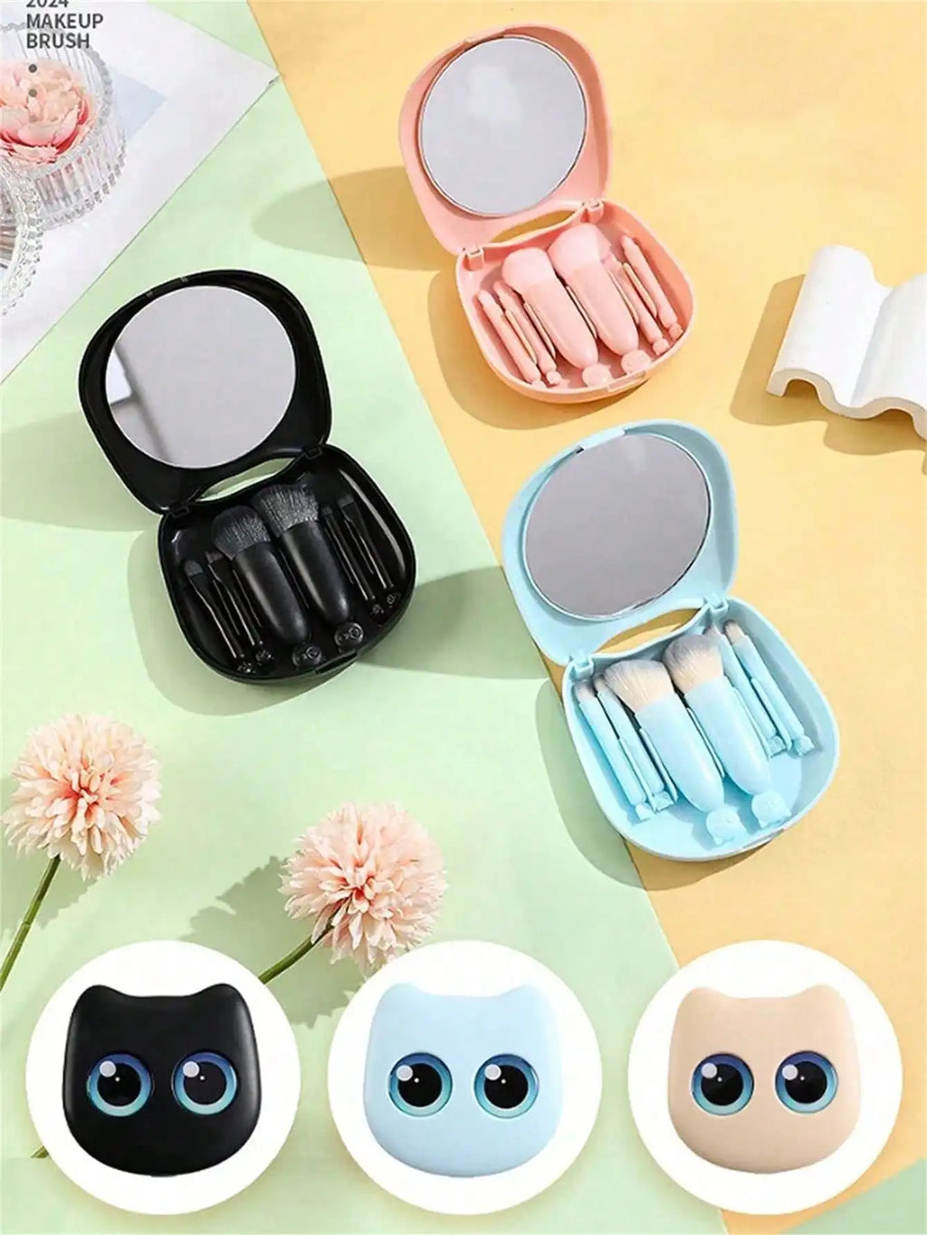 1 Box Mini Cute Cat Design Portable Makeup Brush Powder Eyeshadow Qme