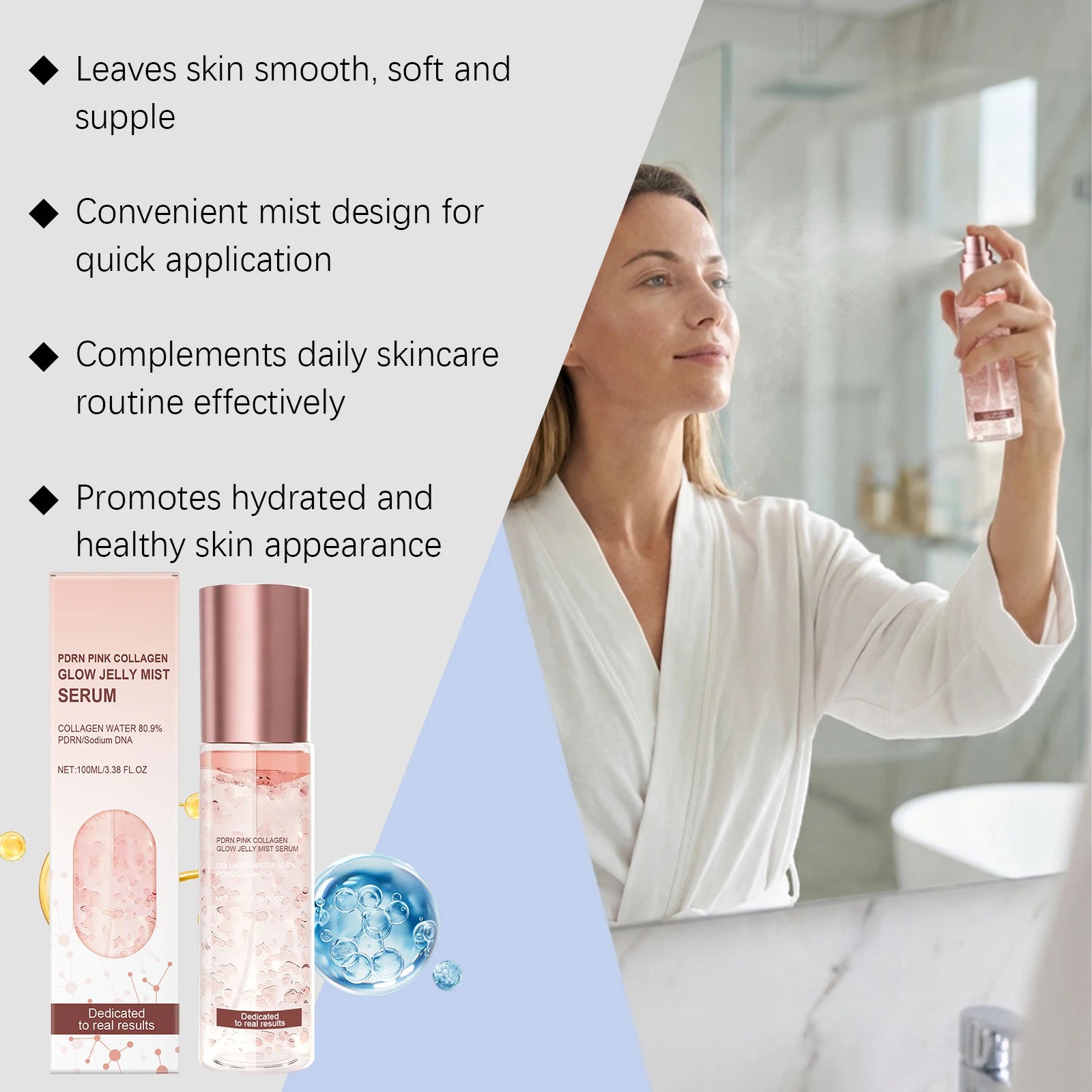 Jelly Mist Serum Brightening Firming Hydrating Face Spray Smoothing Facial Hyaluronic Acid Collagen Moisturizing Skincare Set Qme