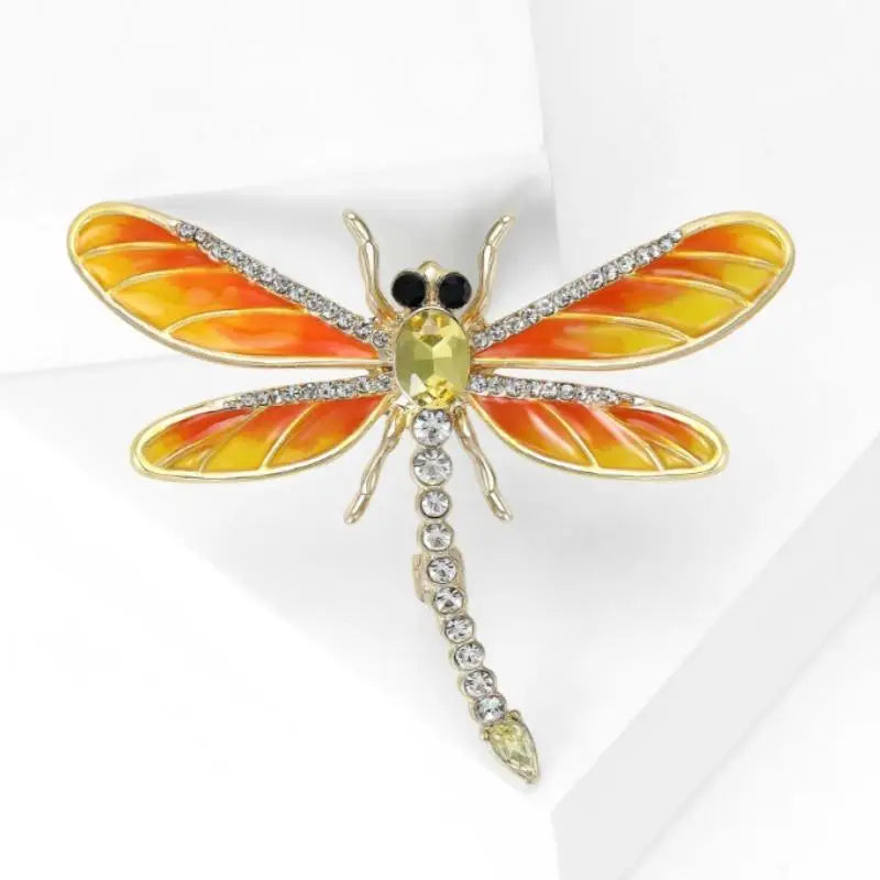 Fashion Alloy Enamel Dragonfly Brooch High-end Versatile Rhinestone Animal Brooch Women's Clothing Corsage Jewelry Accessory Qme Orange