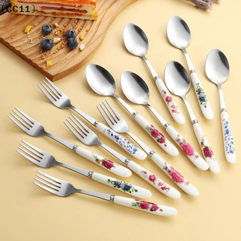 Stainless Steel Coffee Spoons Ceramic Handles Perfect Mixing Sugar Qme
