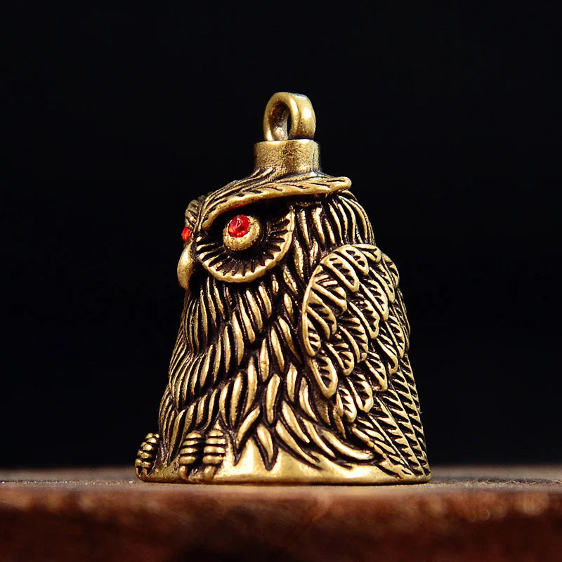 Women Feng Shui Bronze Bell Vintage Owl Keychain Brass Car Key Chain Qme