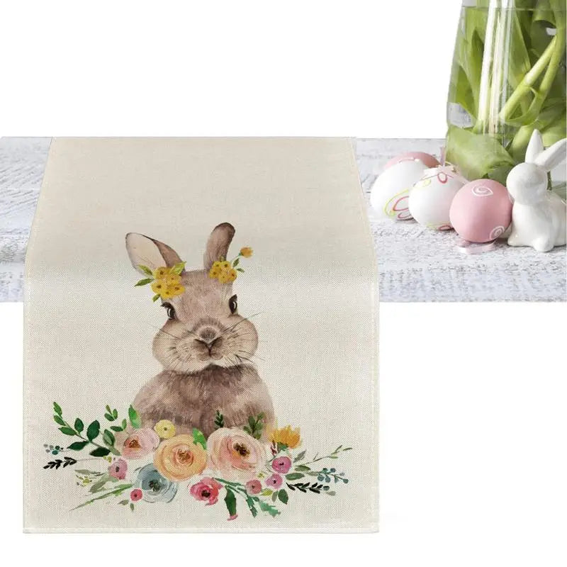 Easter Bunny Table Runners Cute Tablecloth Long Linen Farmhouse Qme
