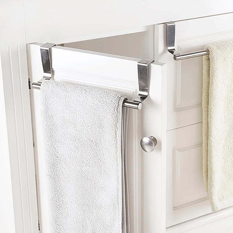 1pc Kitchen Stainless Steel Towel Rack Storage Rack Non-Porous Cabinet Door Back Rag Rack Storage Qme
