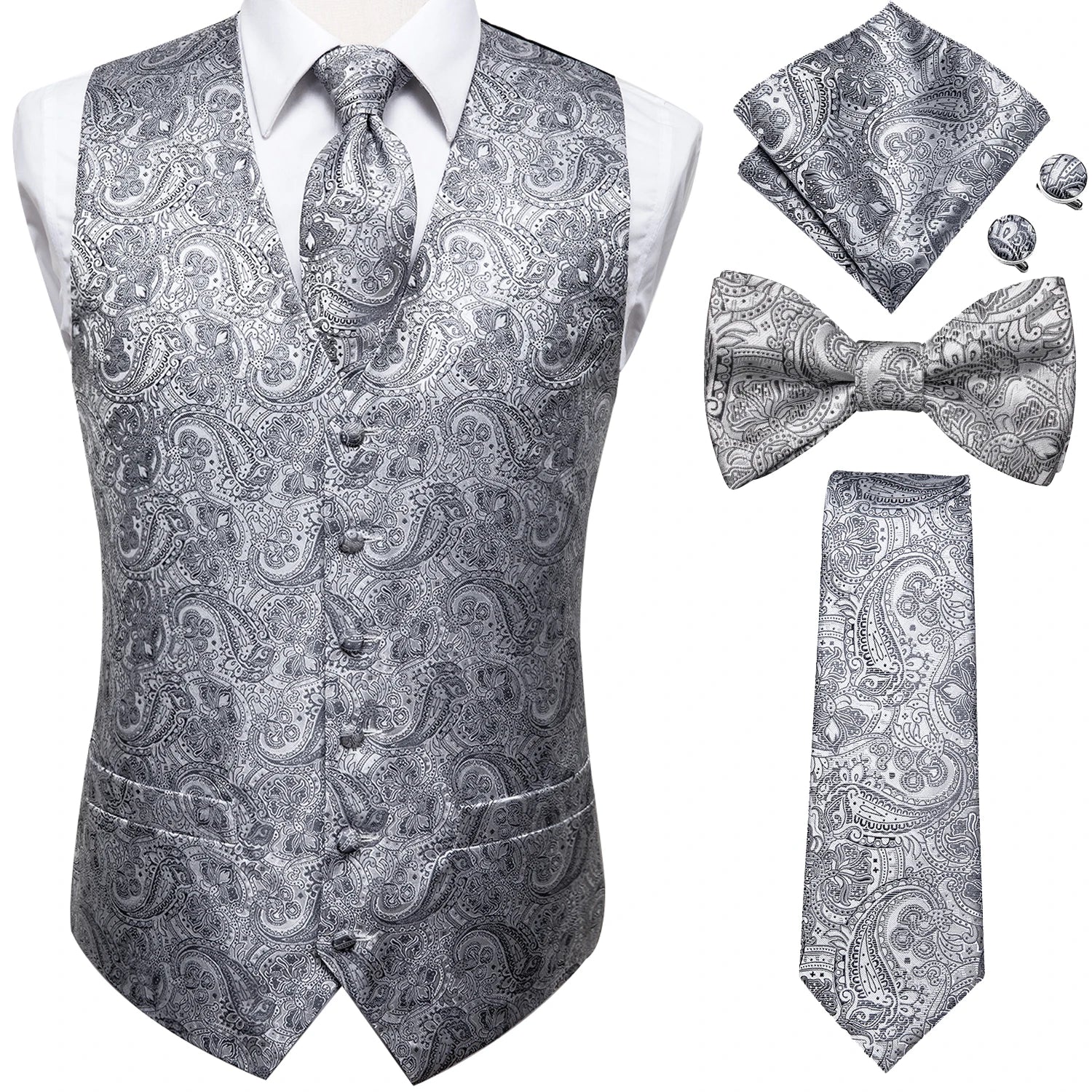 Luxury Gold Mens Suit Vest Red Blue Green Yellow Waistcoat Tie Bowtie Qme 0021-2543 M