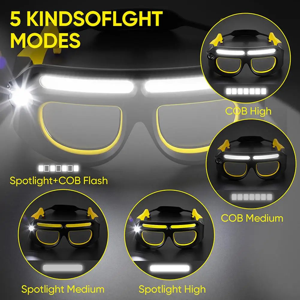 LED Glasses Rechargeable Headlight Motion Sensor 5Modes Light Up Car Qme