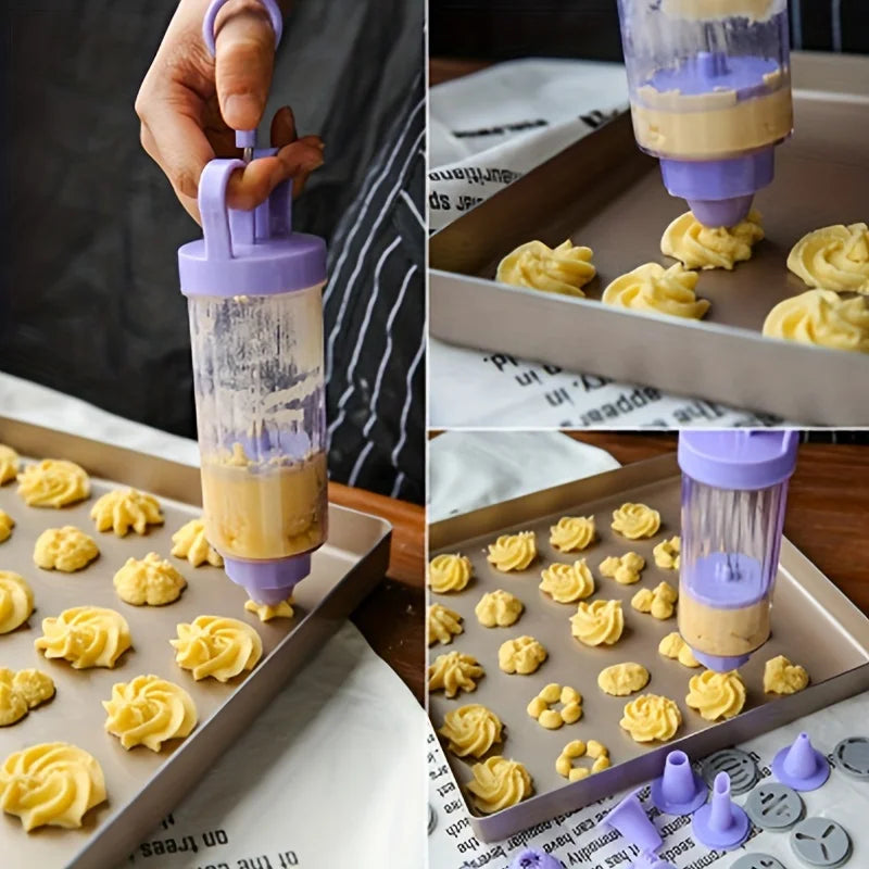 Cookie Press With Decorating Tips, Plastic Cookie Press Gun Kit, Baking Tools, Kitchen Gadgets, Kitchen Accessories, Qme