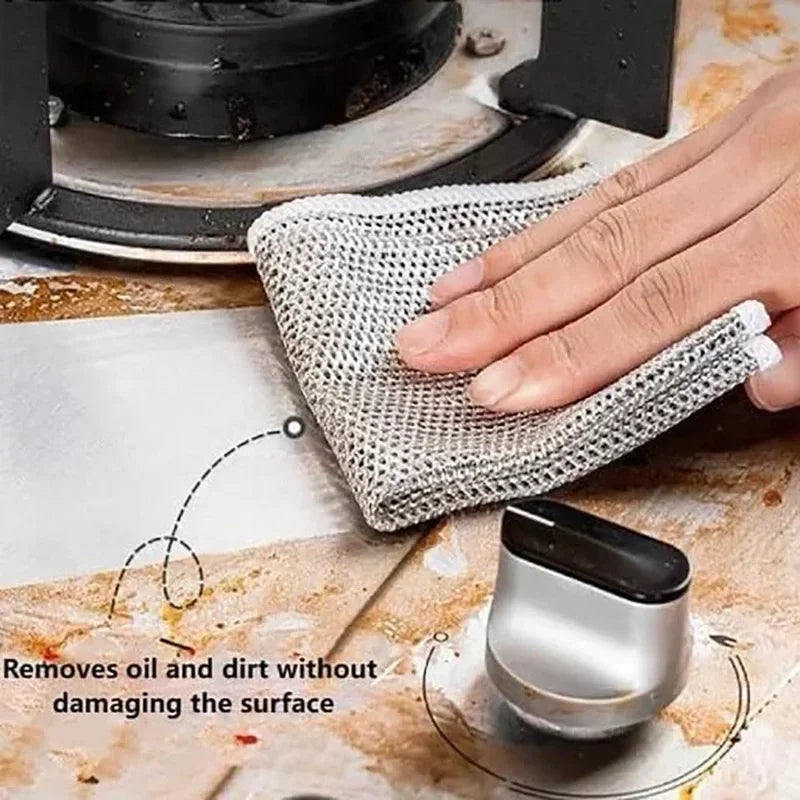 Rags for Kitchen Scrubber Wire Dishcloth Thickened Double-sided Metal Steel Cleaning Towel Pot Dish Washing Cloths Scouring Pads Qme