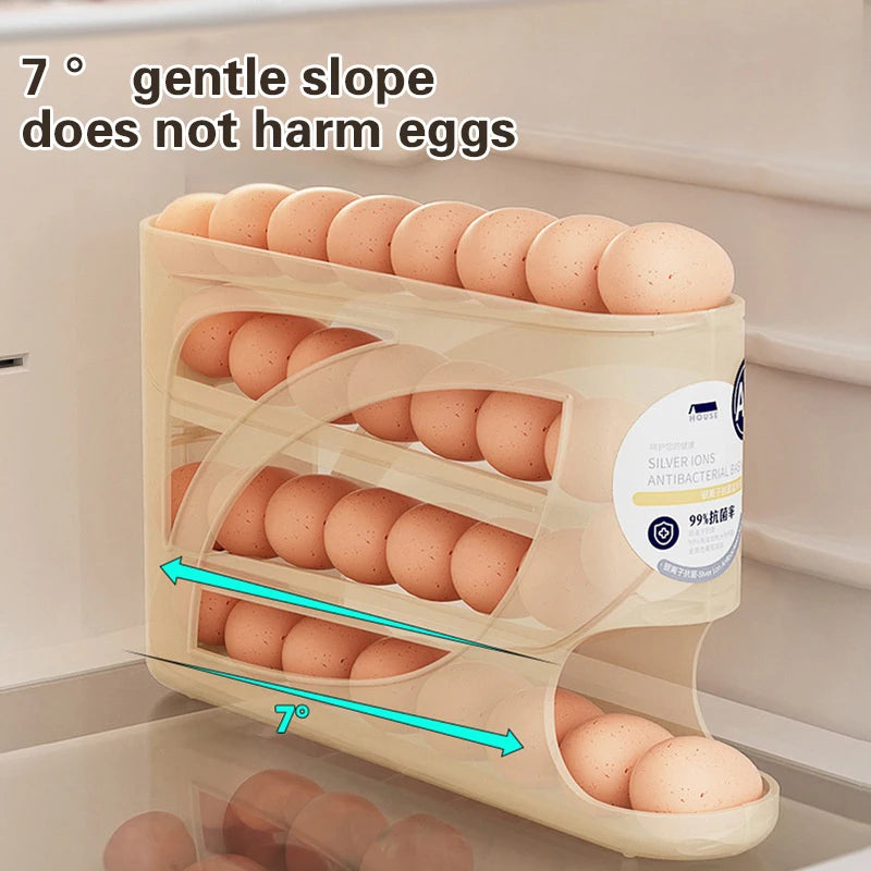 4 Layers Automatic Rolling Egg Holder Rack Fridge Storage Box Qme