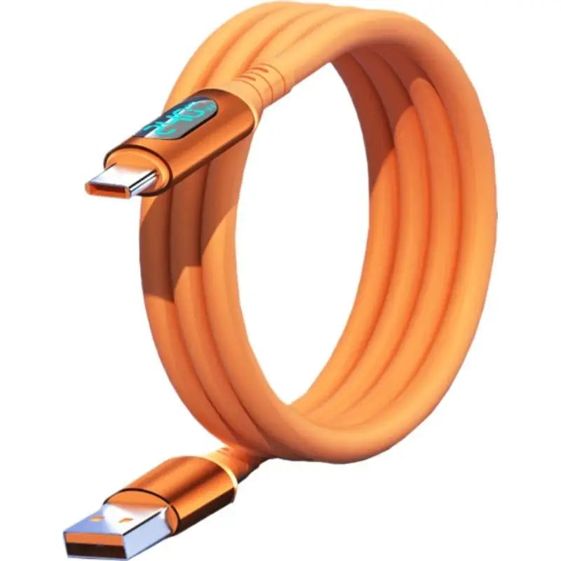 USB C Cable Charger Cord 240W Digital Display Fast Charging Silicone Qme USB Type C Orange
