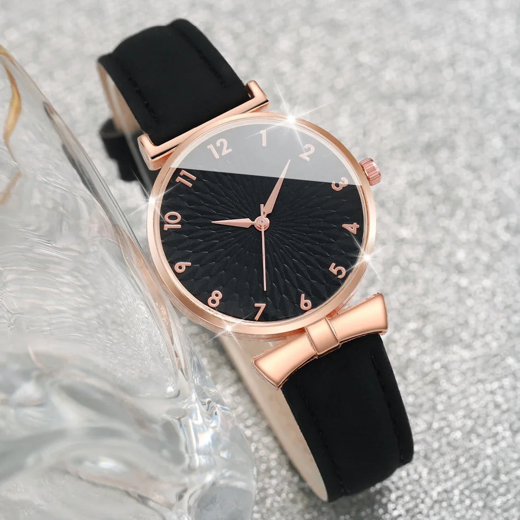 2PCS Fashion Women's Watches Casual Leather Band Analog Quartz Watch（Without Box） Qme