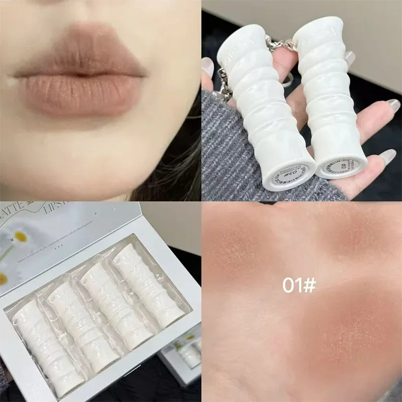 QIBEST 4 Colors Lip Stain Light Color Makeup Sets Soft Mist Waterproof Colorful Lipstick Long Lasting Shiny Lipstick Cosmetics Qme