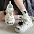 Cartoon Cute Black White Women New Fashion Kawaii Large Shoes Versatile Platform Shoes Skateboard Sneakers With Thick Shoelaces Qme White 35