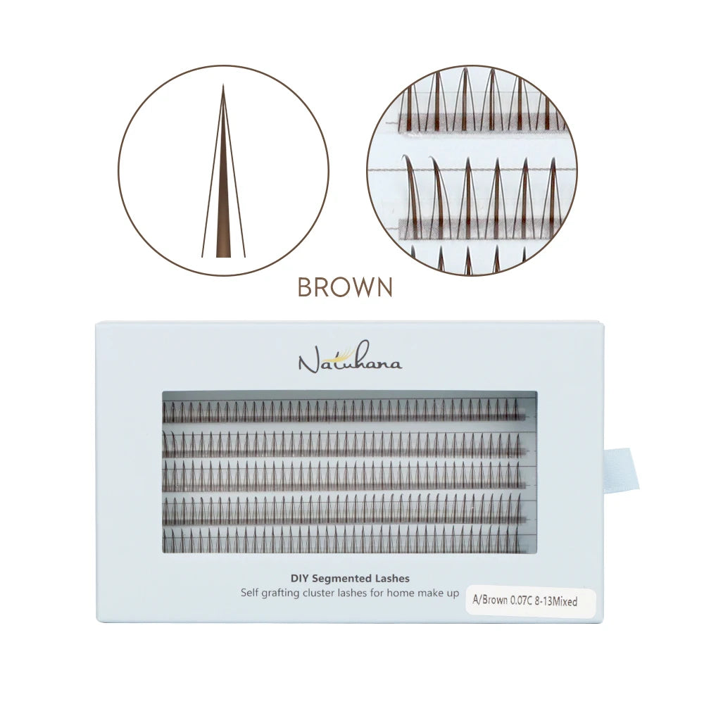 NATUHANA M Shaped Lashes Individual Premade Volume Fans Natural Qme Brown D 0.07mm|MIX8-13