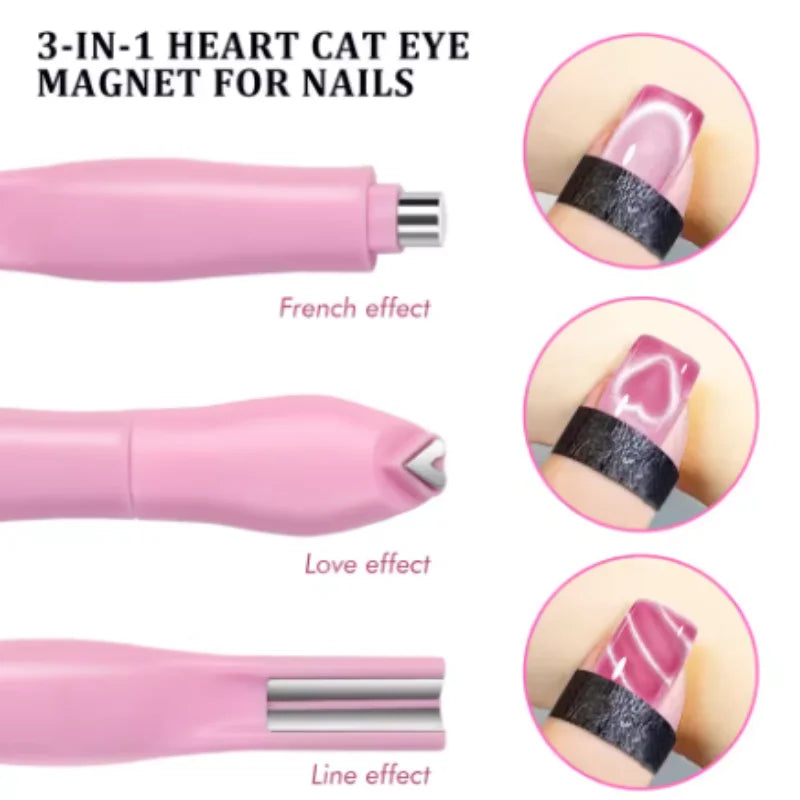 Cat Eye Nail Magnetic Stick Love Heart Snake Pattern French Cat Eye Nail Magnet UV Gel Polish Effect Manicure Design Tool Qme