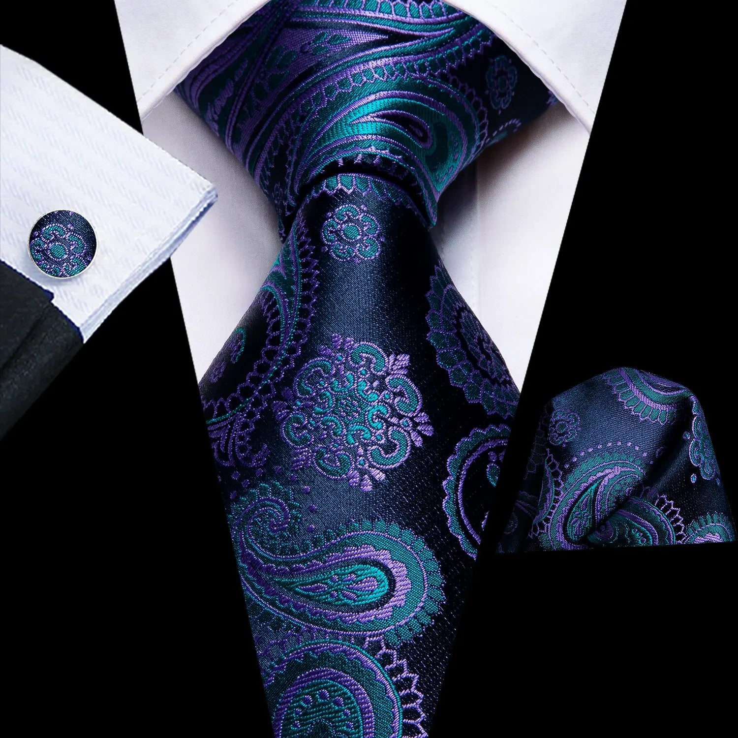 Business Tie Men Silk Blue Dots Necktie Plaid Cufflinks Wedding Qme 3509
